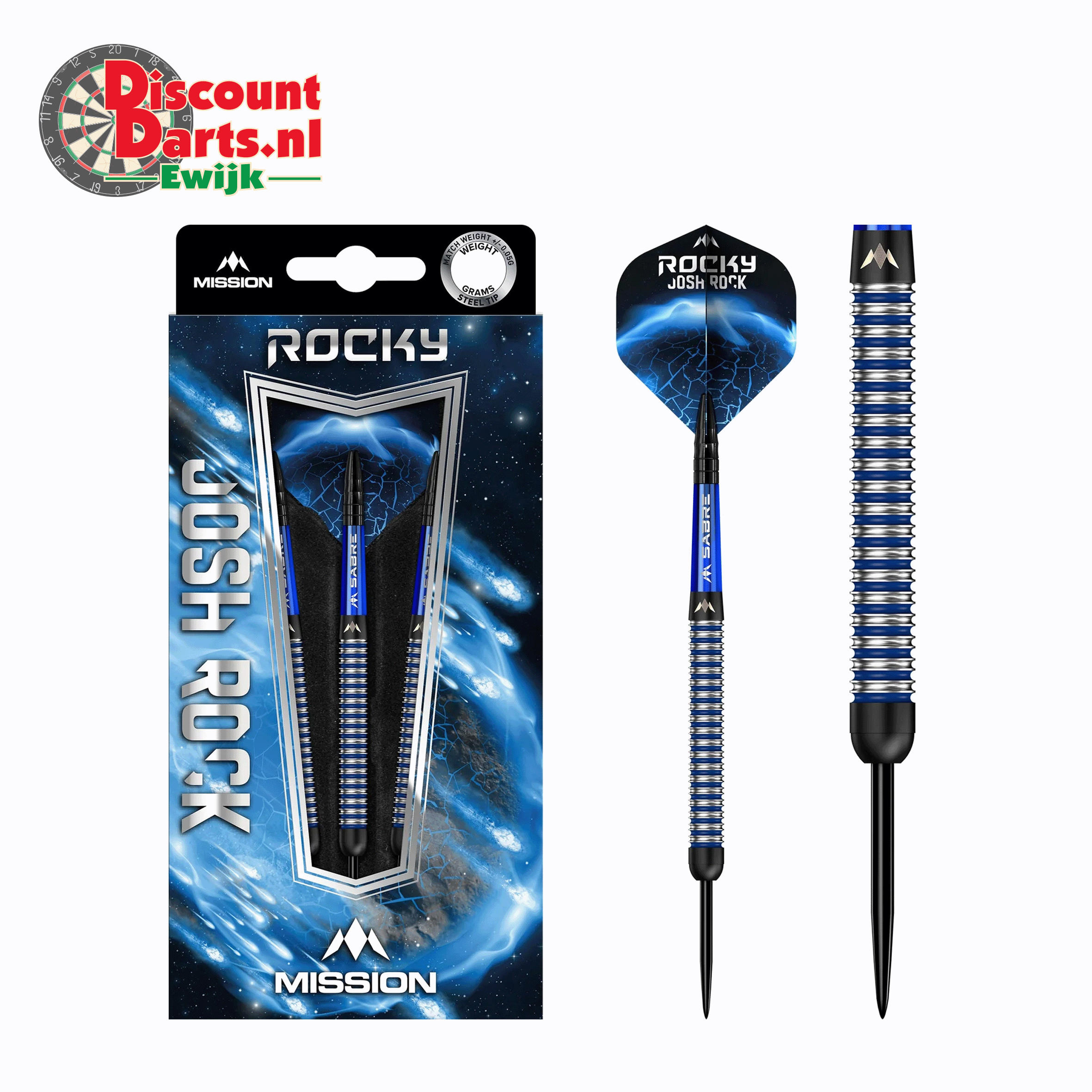 Josh Rock | Darts v1 | Steel Tip | 95% | Rocky | Black & Blue | 28 Gram   